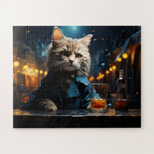 Puzzle Chat habillé au café de nuit