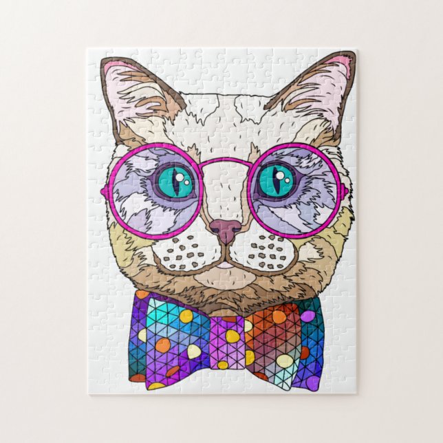 Puzzle Chat Hipster, Chat Cute Peint (Vertical)