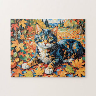 Puzzle Chat joueur dans les feuilles d'automne