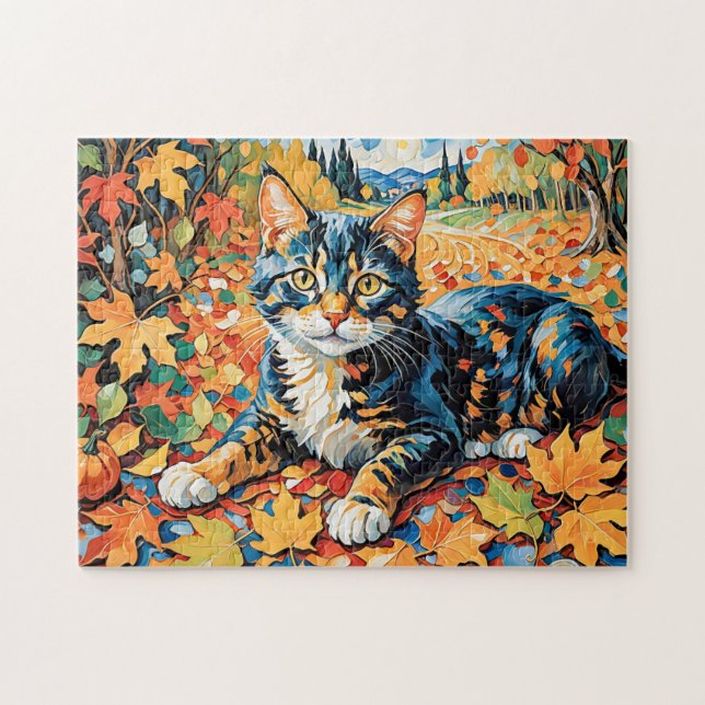 Puzzle Chat joueur dans les feuilles d'automne (Horizontal)