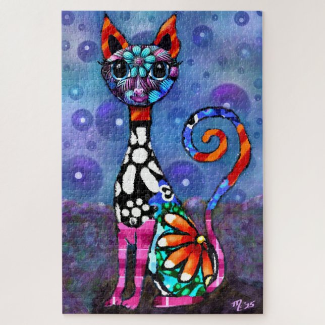 Puzzle Chat Kitty Abstrait Funky aux Grands Yeux Fantaisi (Vertical)