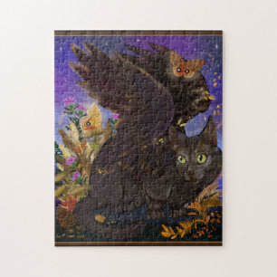 Puzzle Chat magique de l'automne du corbeau