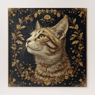 Puzzle Chat majestueux avec des détails floraux dorés orn