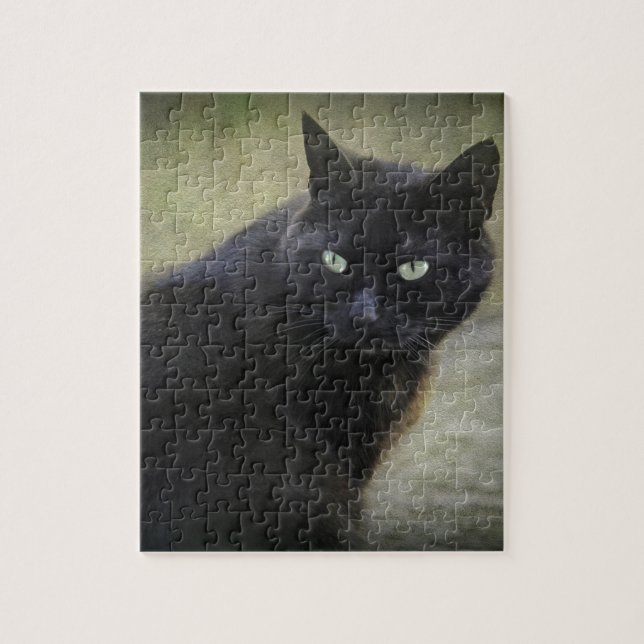 Puzzle Chat mâle noir aux yeux verts (Vertical)
