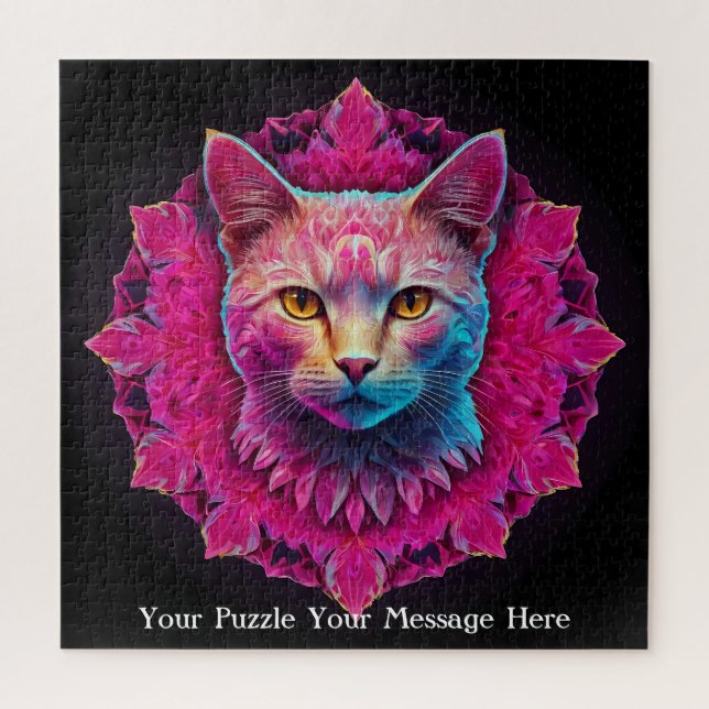 Puzzle Chat Mandala Néon Rose (Vertical)