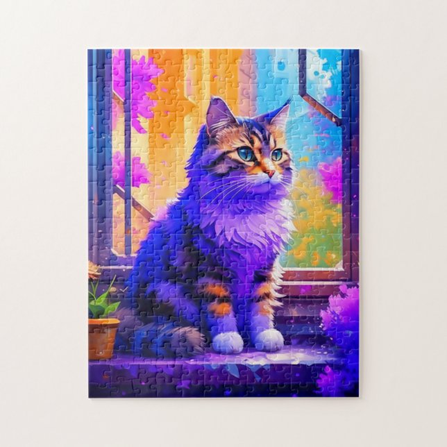 Puzzle Chat mignon assis dans la fenêtre Ai Art (Vertical)