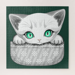 Puzzle Chat mignon et joueur pointant depuis une poche