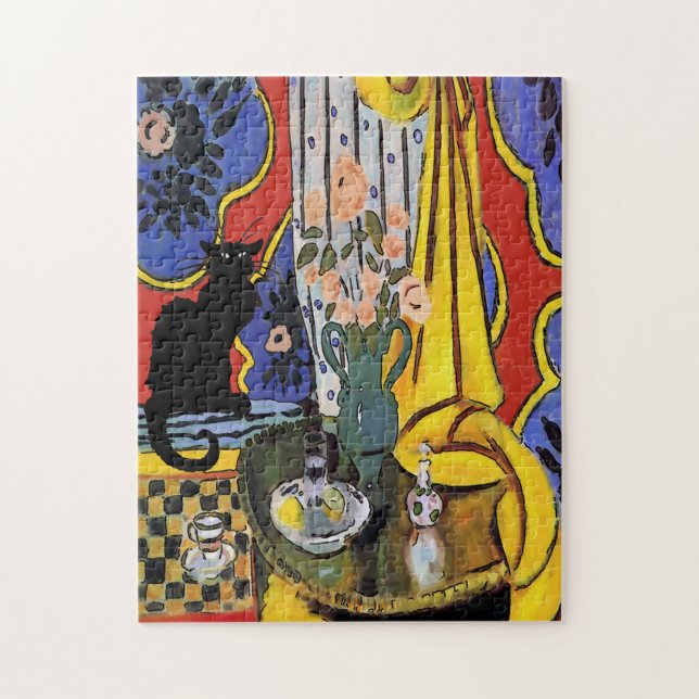 Puzzle Chat noir avec des fleurs (Vertical)