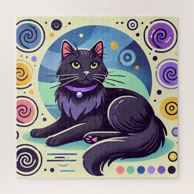 Puzzle Chat noir avec fond aux couleurs vives (Vertical)