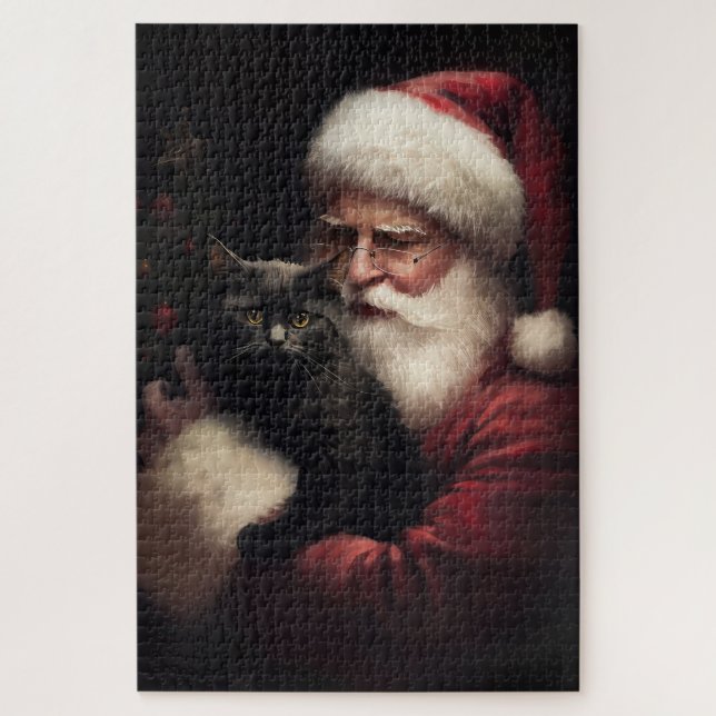 Puzzle Chat noir avec Noël Festif du Père Noël (Vertical)