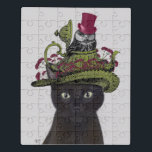 Puzzle Chat noir avec théière et hibou<br><div class="desc">Chat noir avec théière et hibou par FabFunky. Comprend un chat noir avec une théière et une chouette au-dessus de la tête.  | 191545D</div>