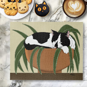 Puzzle Chat noir blanc Plante drôle