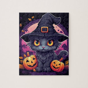 Puzzle Chat noir d'Halloween et Citrouille
