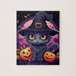 Puzzle Chat noir d'Halloween et Citrouille