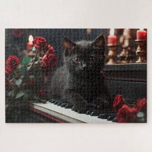 Puzzle Chat noir doux allongé sur un piano