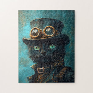 Puzzle Chat noir en costume Steampunk