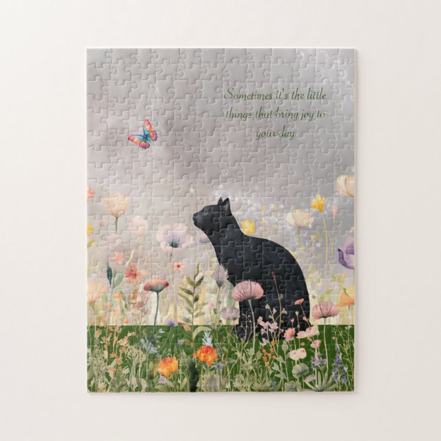 Puzzle Chat noir en fleurs (Vertical)