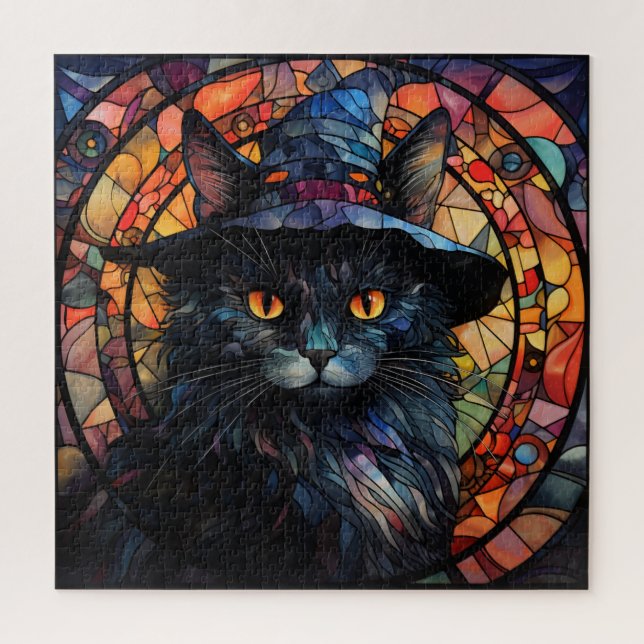 Puzzle Chat noir en verre tendu (Vertical)