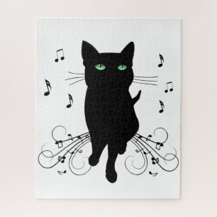 Puzzle Chat noir entouré de notes de musique murmurantes