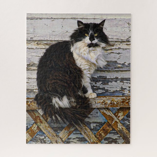 Puzzle Chat noir et blanc sur bois (Vertical)