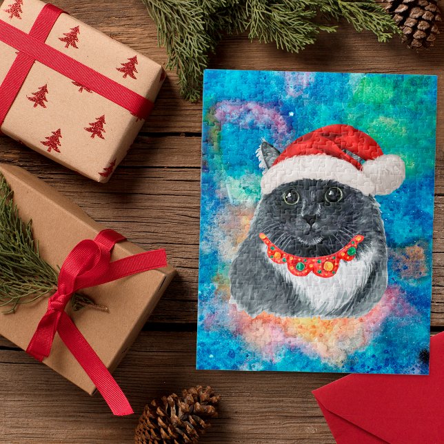 Puzzle Chat noir et blanc Vacances Cadeaux de Noël (Créateur téléchargé)