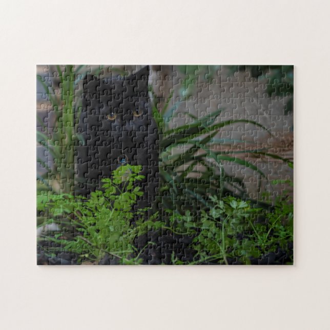 Puzzle Chat noir Jouer dans le jardin, 252 pièces (Horizontal)