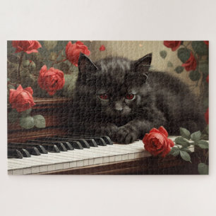 Puzzle Chat noir mignon allongé sur un piano