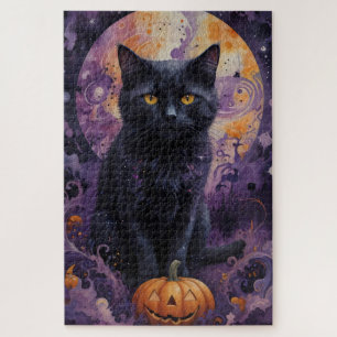Puzzle Chat noir mystique Halloween Citrouille clair de l