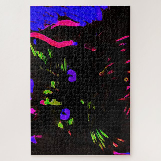 Puzzle Chat noir néon avec yeux brillants (Vertical)