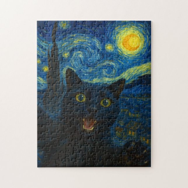 Puzzle Chat noir Starry Nuit Van Gogh Chat Selfie (Vertical)