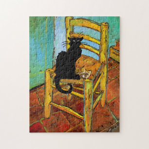 Puzzle Chat noir sur chaise en bois