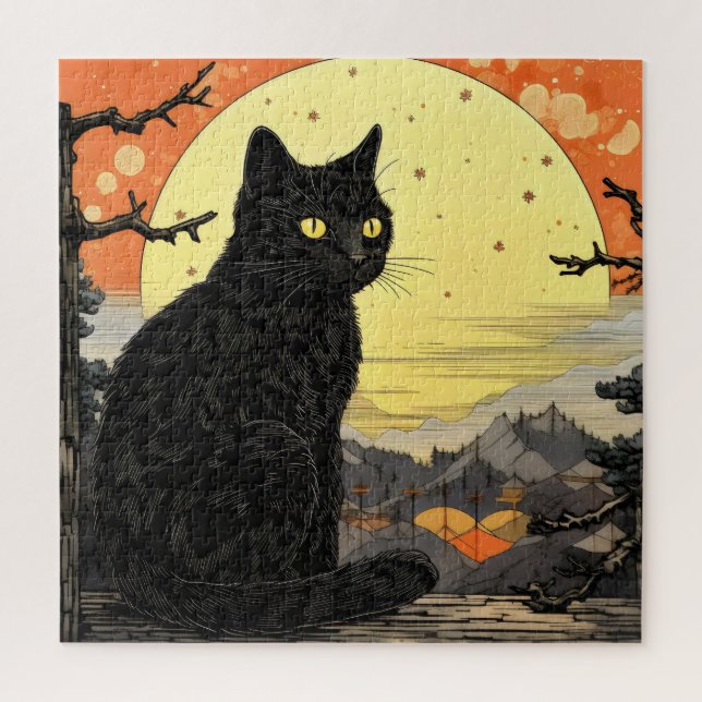 Puzzle Chat noir Ukiyo-e (Vertical)
