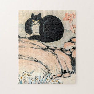 Puzzle Chat noir vintage et Narcisse par Zhu Ling