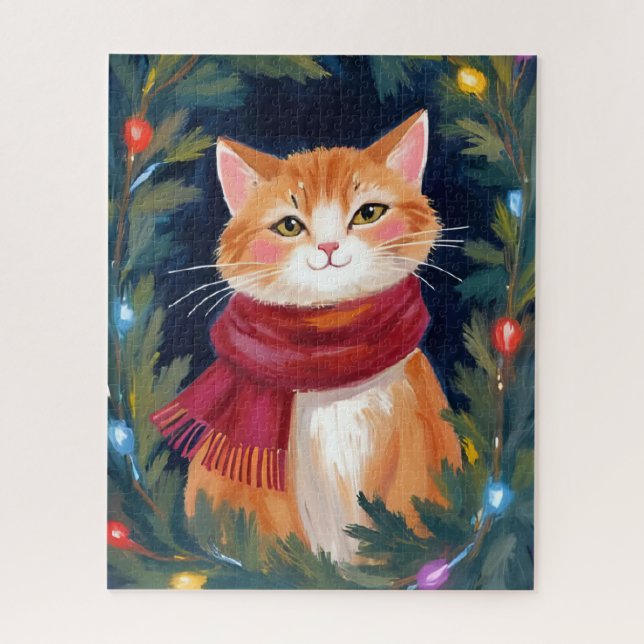 Puzzle Chat orange de Noël animal festif (Vertical)