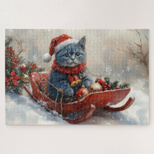 Puzzle Chat Oriental Bleu en Traîneau Laissez Tomber la N