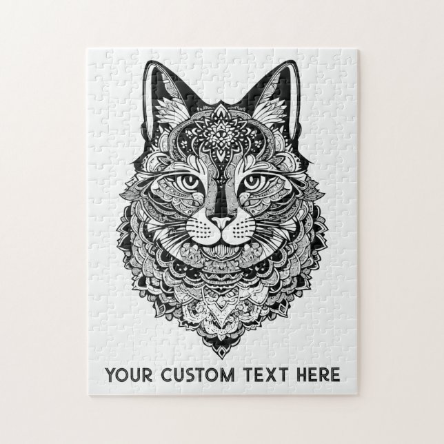 Puzzle Chat ornemental texte personnalisé (Vertical)
