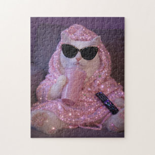 Puzzle Chat paresseux glamour avec lunettes de soleil
