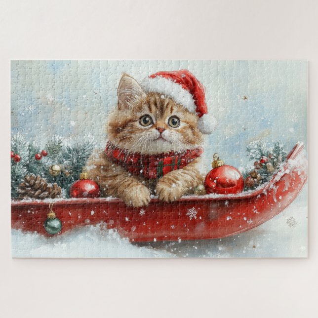 Puzzle Chat Persan en Traîneau Laissez Tomber la Neige No (Horizontal)