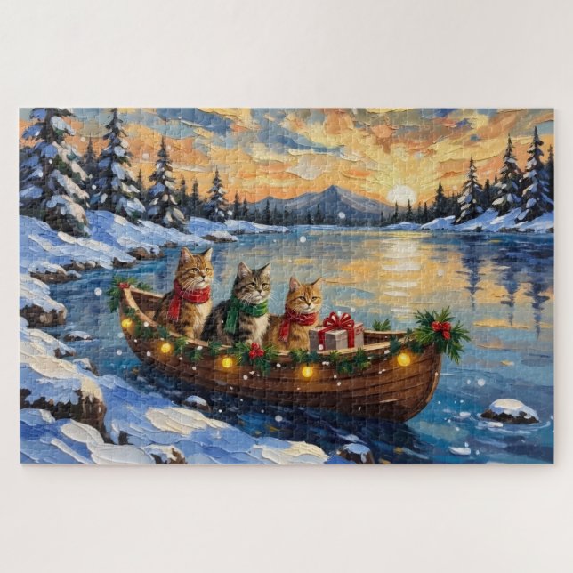 Puzzle Chat Persan Noël Bateau Fêtes (Horizontal)