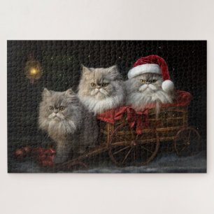 Puzzle Chat Persan Sleigh Neigeux Décor Noël