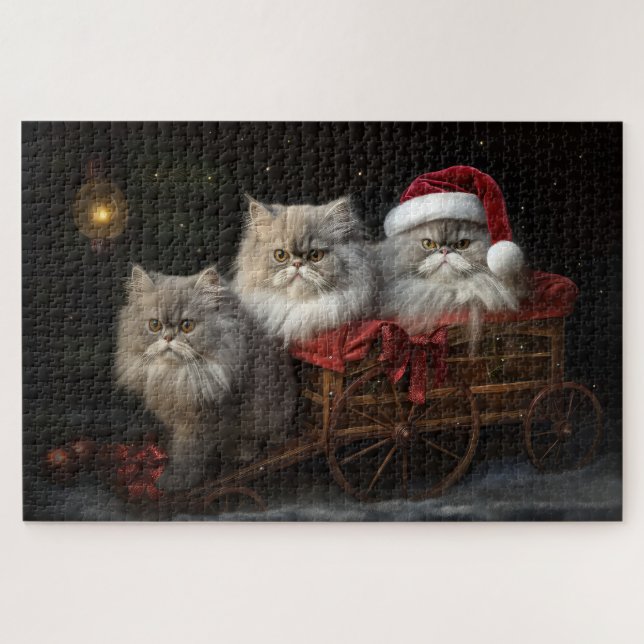 Puzzle Chat Persan Sleigh Neigeux Décor Noël (Horizontal)