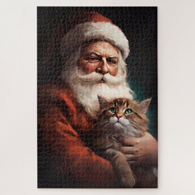Puzzle Chat Perse avec Noël Festif du Père Noël (Vertical)