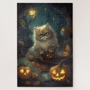Puzzle Chat perse d'Halloween avec effroi Citrouille