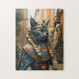 Puzzle Chat Pharaon Égyptien avec Coiffe Rayée
