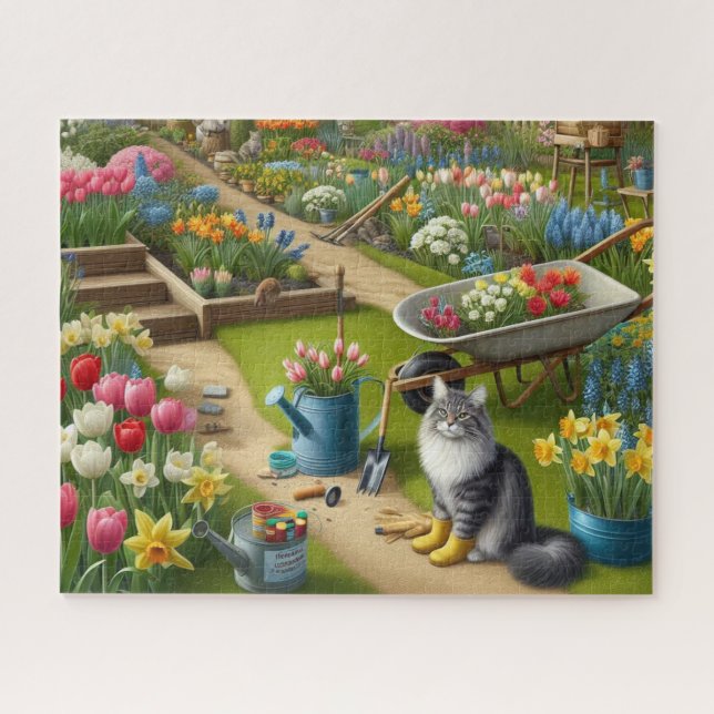 Puzzle Chat portant des bottes de jardin floral  (Horizontal)