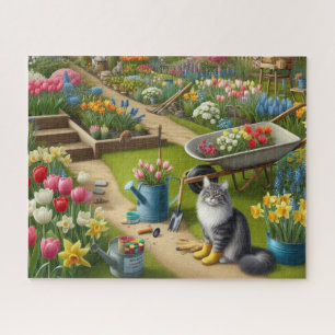 Puzzle Chat portant des pousses de jardin Floral