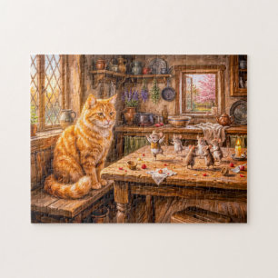 Puzzle Chat regardant des souris danser dans la cuisine