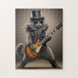 Puzzle Chat Rockstar Jouant de la Guitare Électrique en C