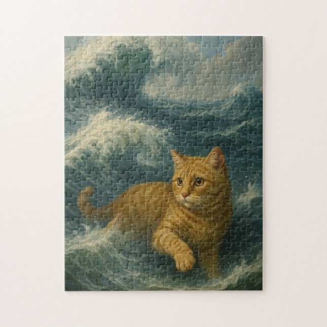 Puzzle    Chat roux courageux chevauchant les vagues de l (Vertical)