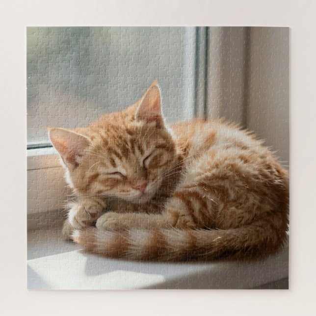 Puzzle Chat roux douillet prenant un bain de soleil (Vertical)